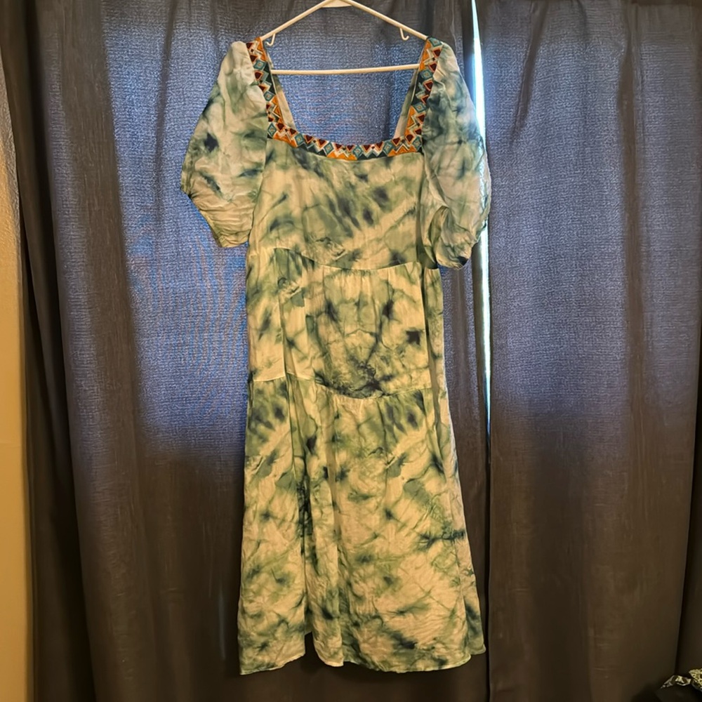 Adorable green tie dye tribal Johnny Was dress size M